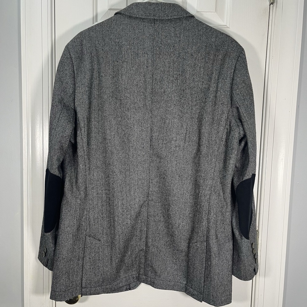 Men's Tweed Herringbone Blazer XL Elbow Patches Academic Professor Black Gray